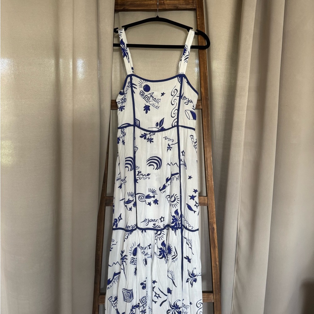 H&M Cream and Blue Sundress Sleeveless Maxi